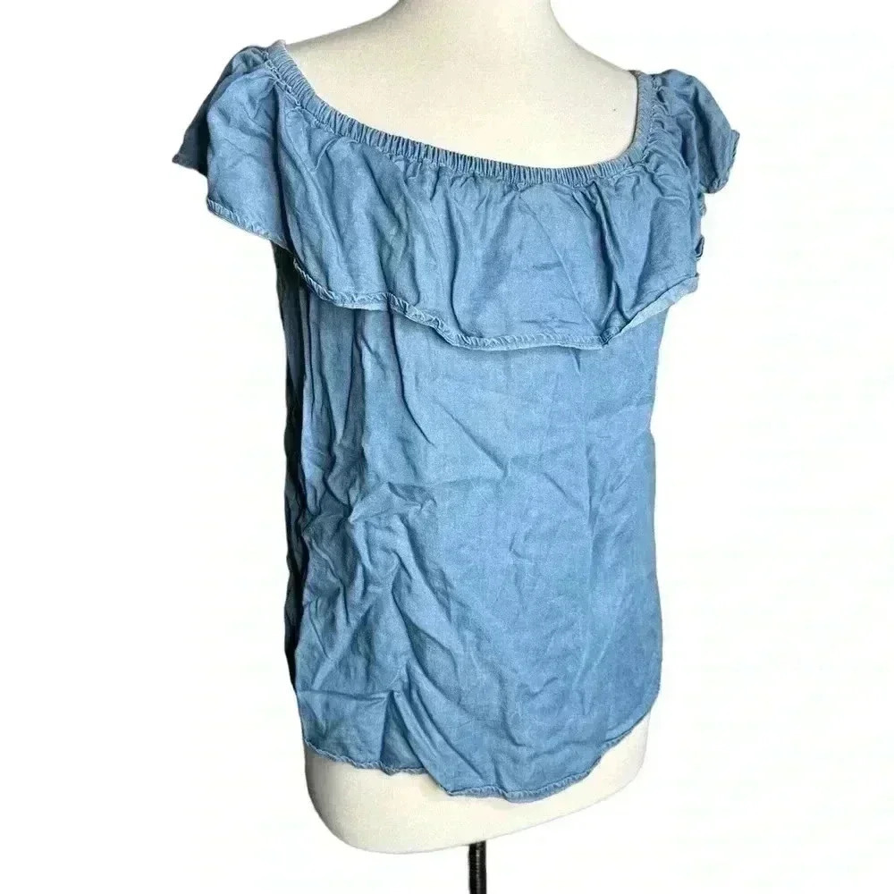 Blue Off shoulder blouse from Marci Size L denim style casual summer